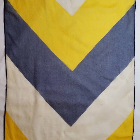 Semi-transparent White Navy and Yellow Chevron Print Vintage Silk Scarf - Picture 11 of 15